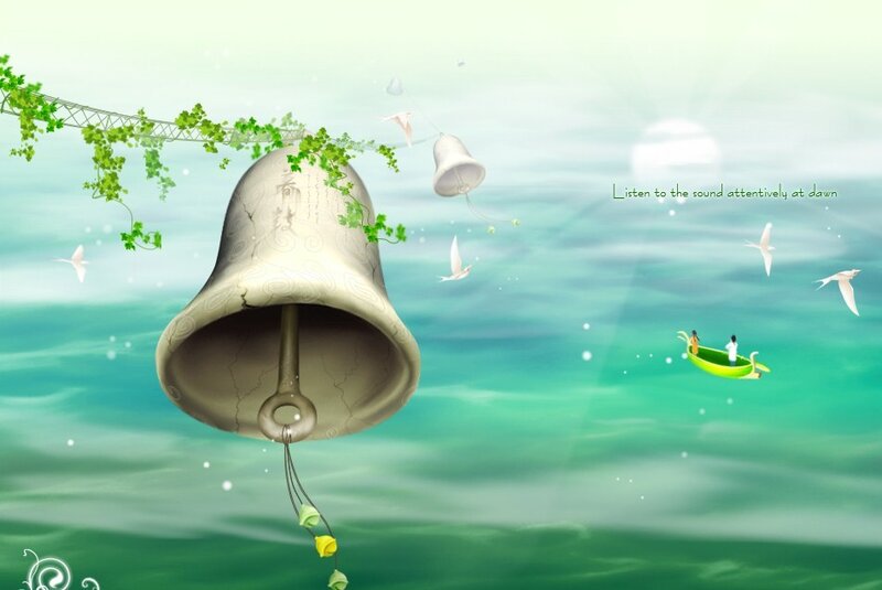 Bell over the sea at dawn