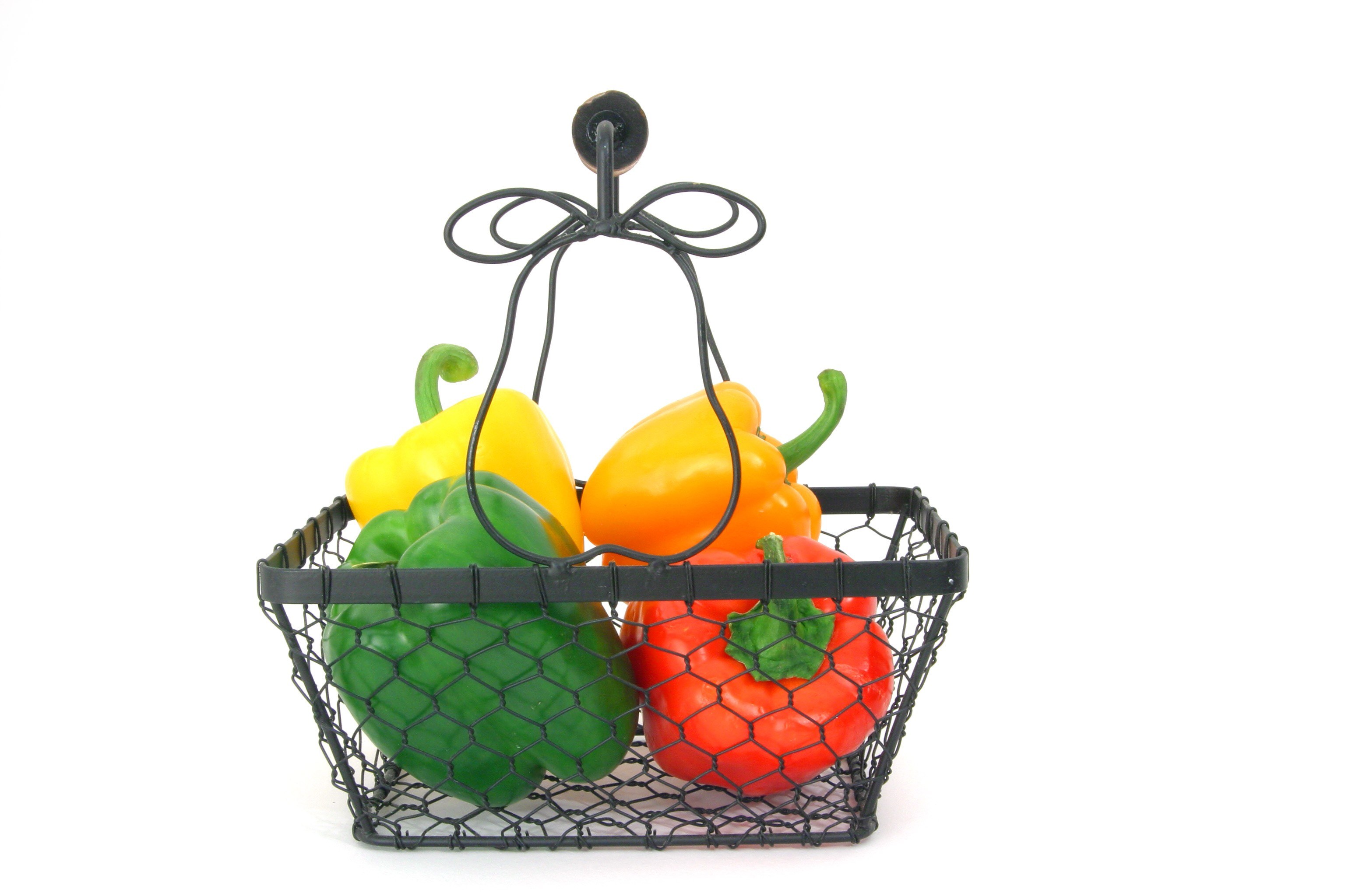 bell peppers in a wire basket