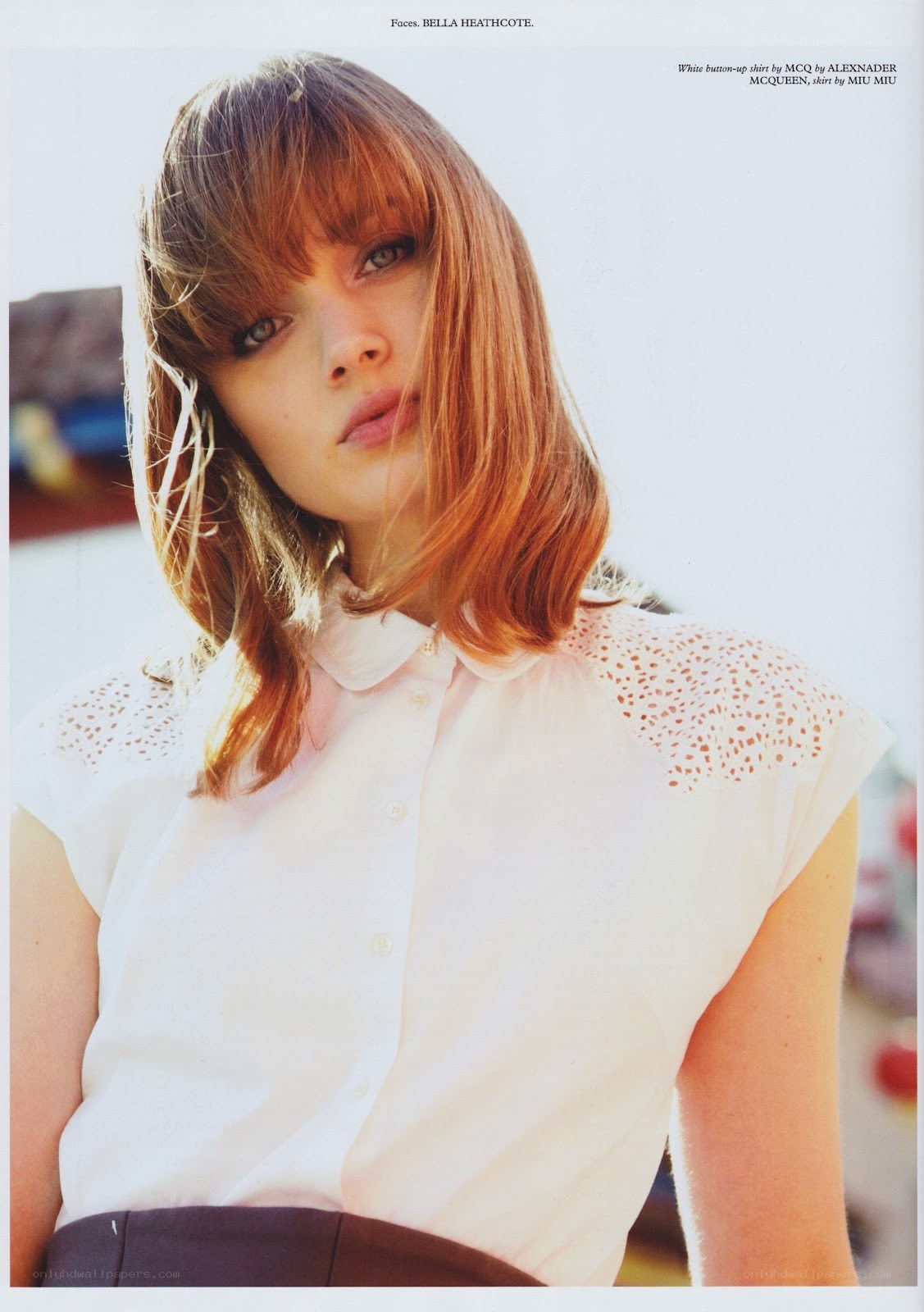 Bella Heathcote in white blouse