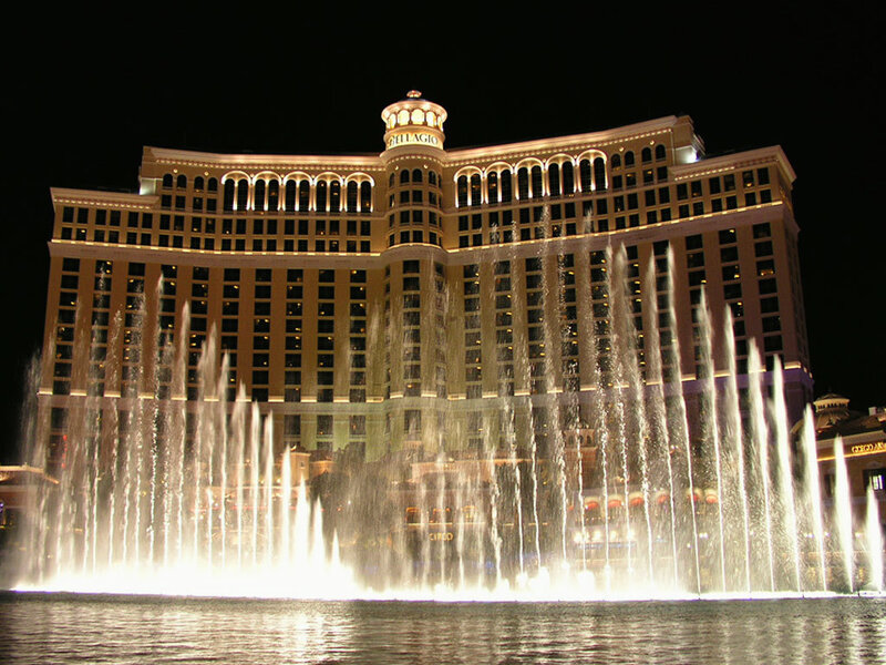 Bellagio Hotel and Fountains — Black, Dramatic, Night