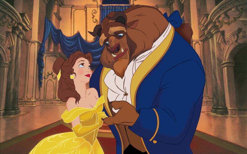 Belle and Beast Dancing — Yellow, Romantic, Illustration