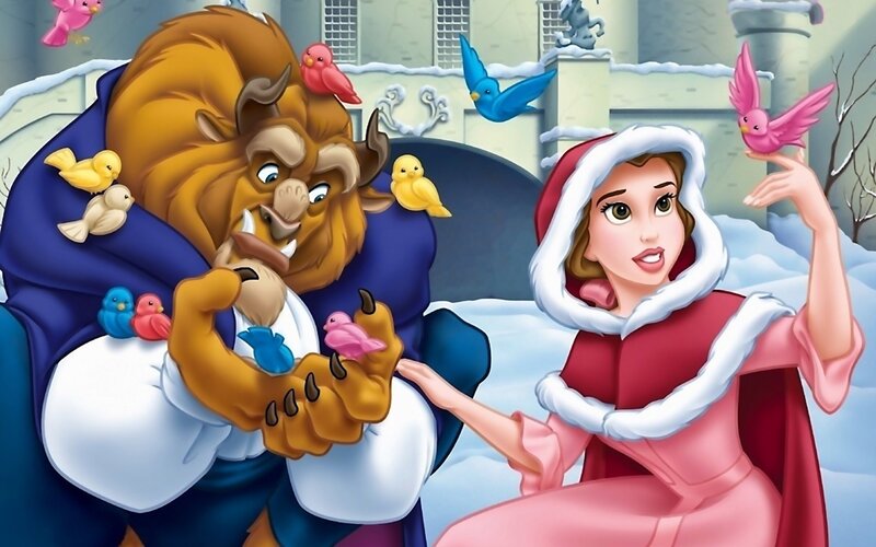 Belle and Beast with Birds — Red