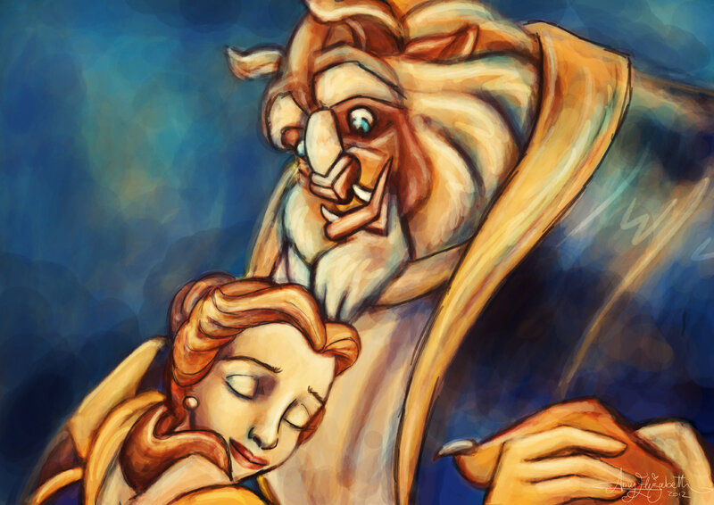Belle and the Beast — Blue, Dramatic, Digital Art