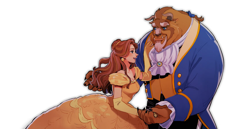Belle and the Beast — Blue, Romantic, Digital Art