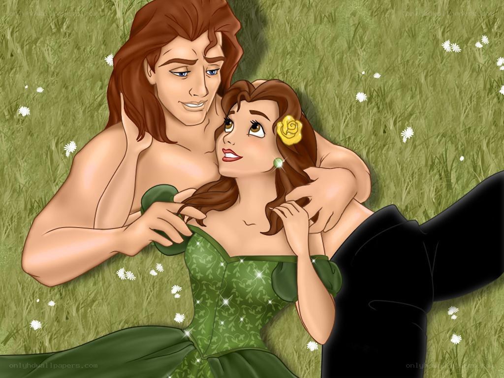 Belle and the Beast in a field