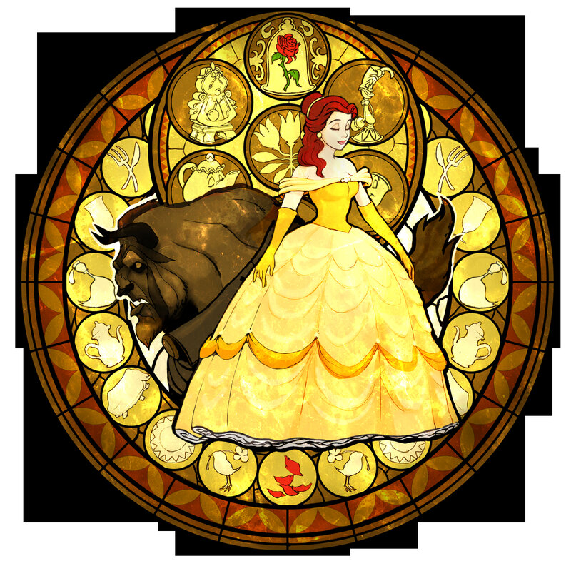 Belle and the Beast stained glass