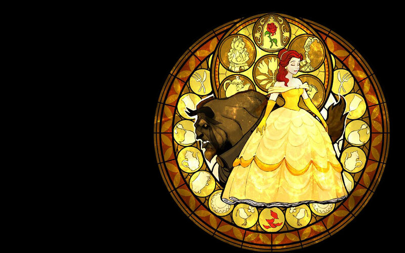 Belle and the Beast stained glass