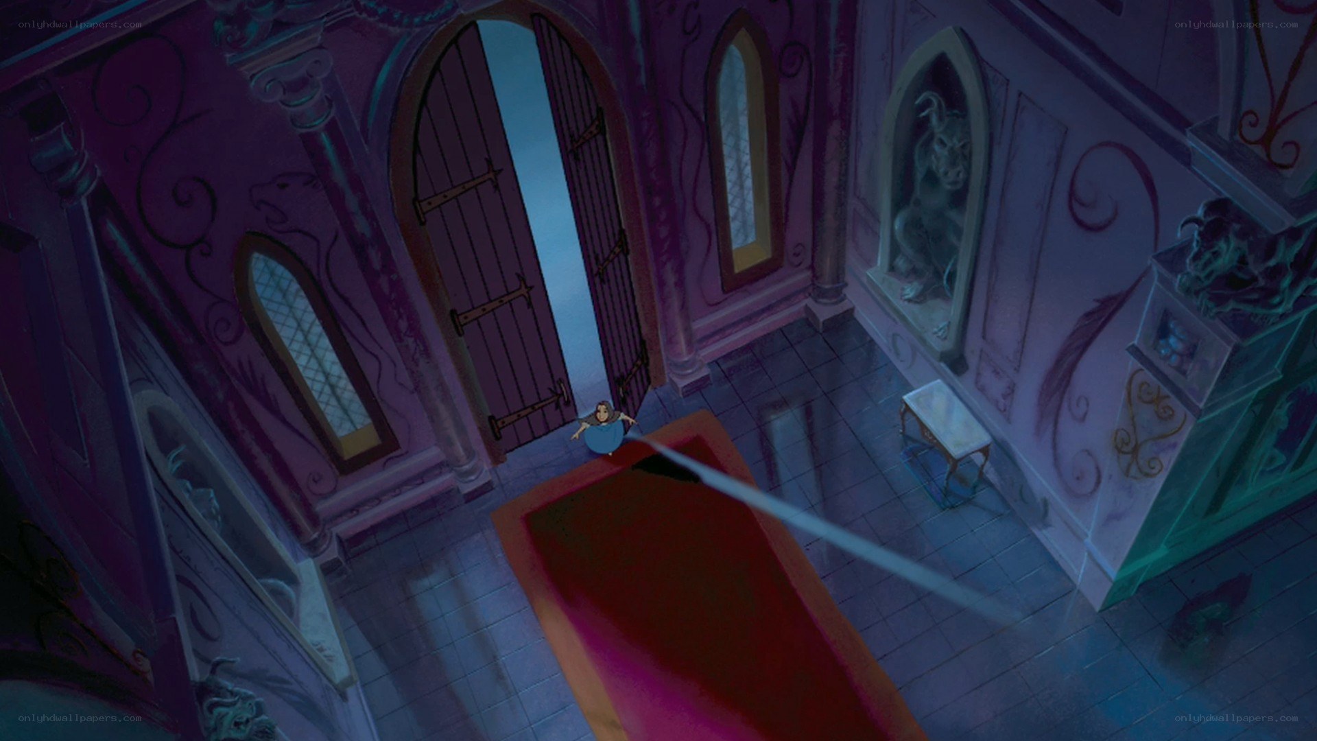 Belle in the castle hallway
