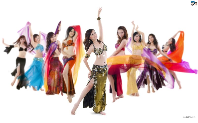 Belly dancers in colorful costumes