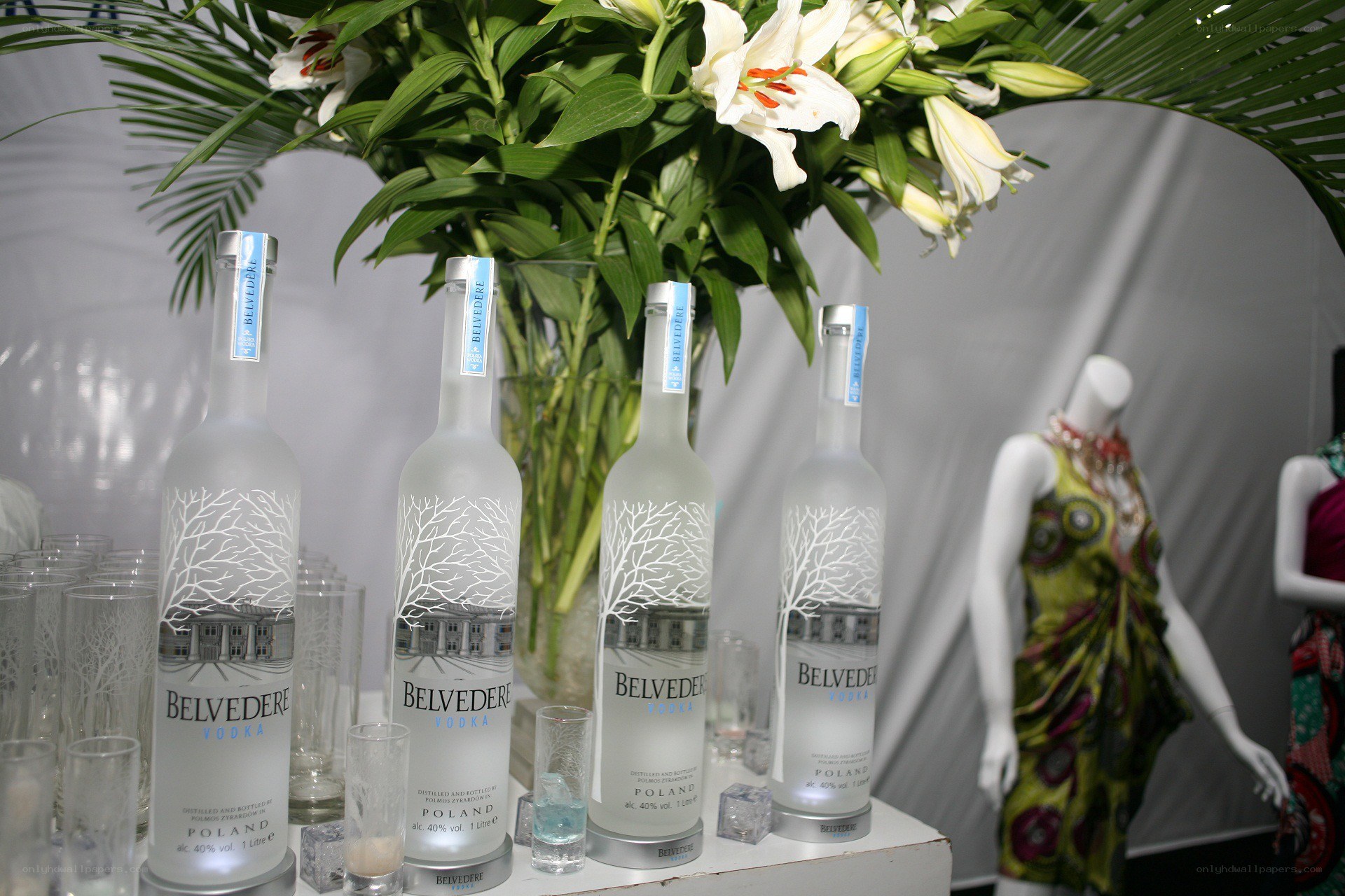 Belvedere Vodka display with flowers