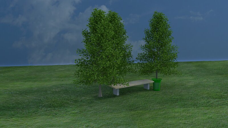 Bench Between Two Trees — Green, Calm