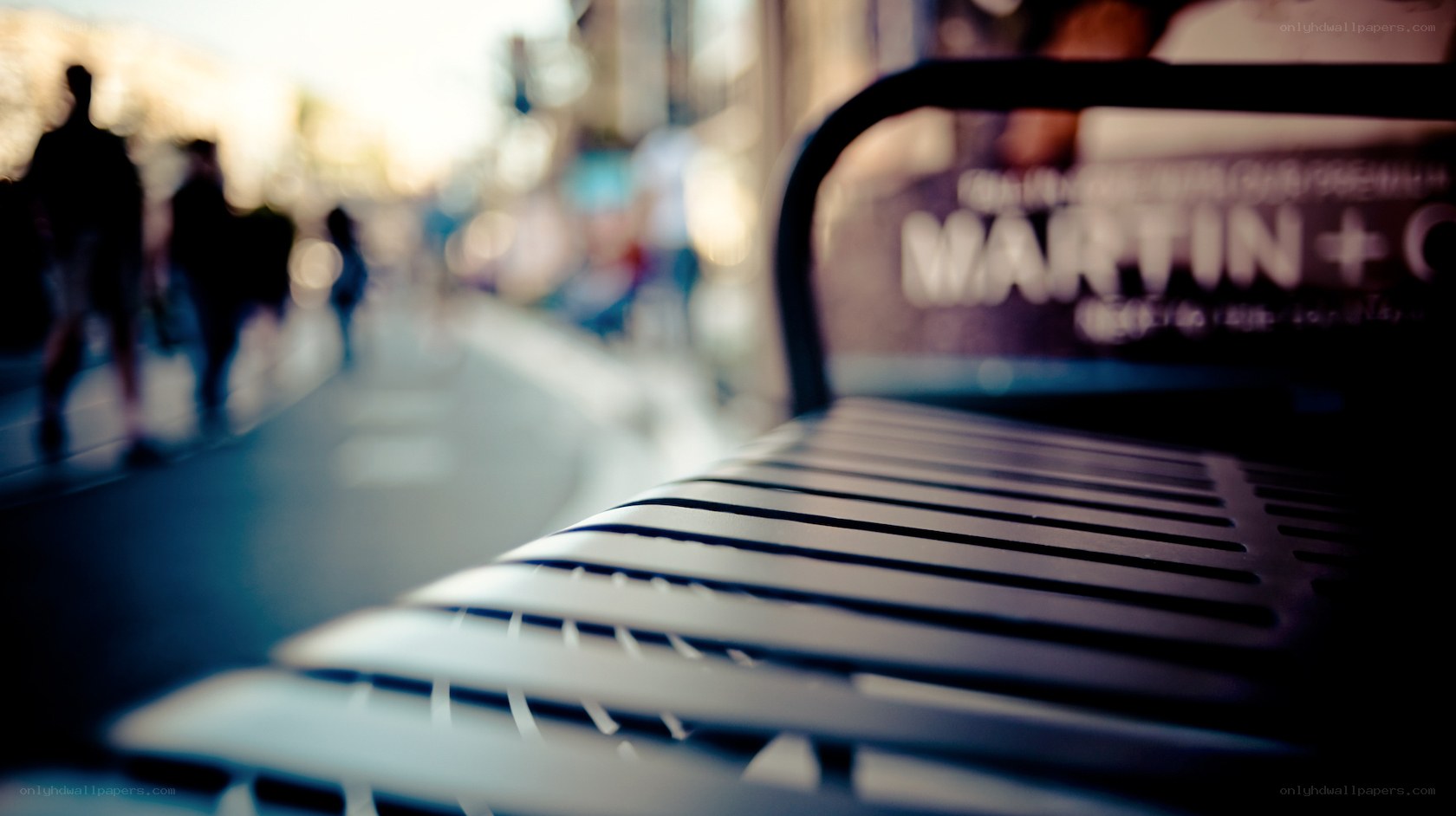 Bench in a city street