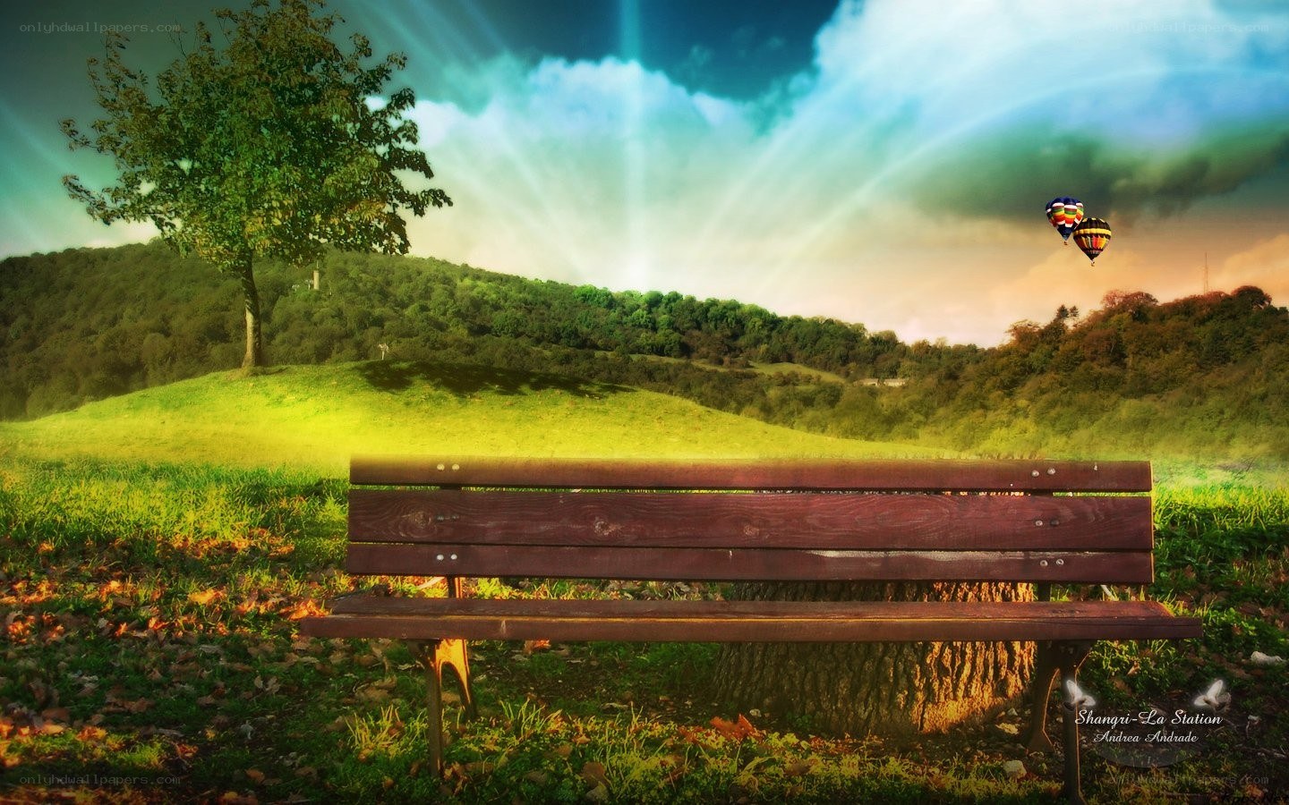 Bench in a dreamy landscape