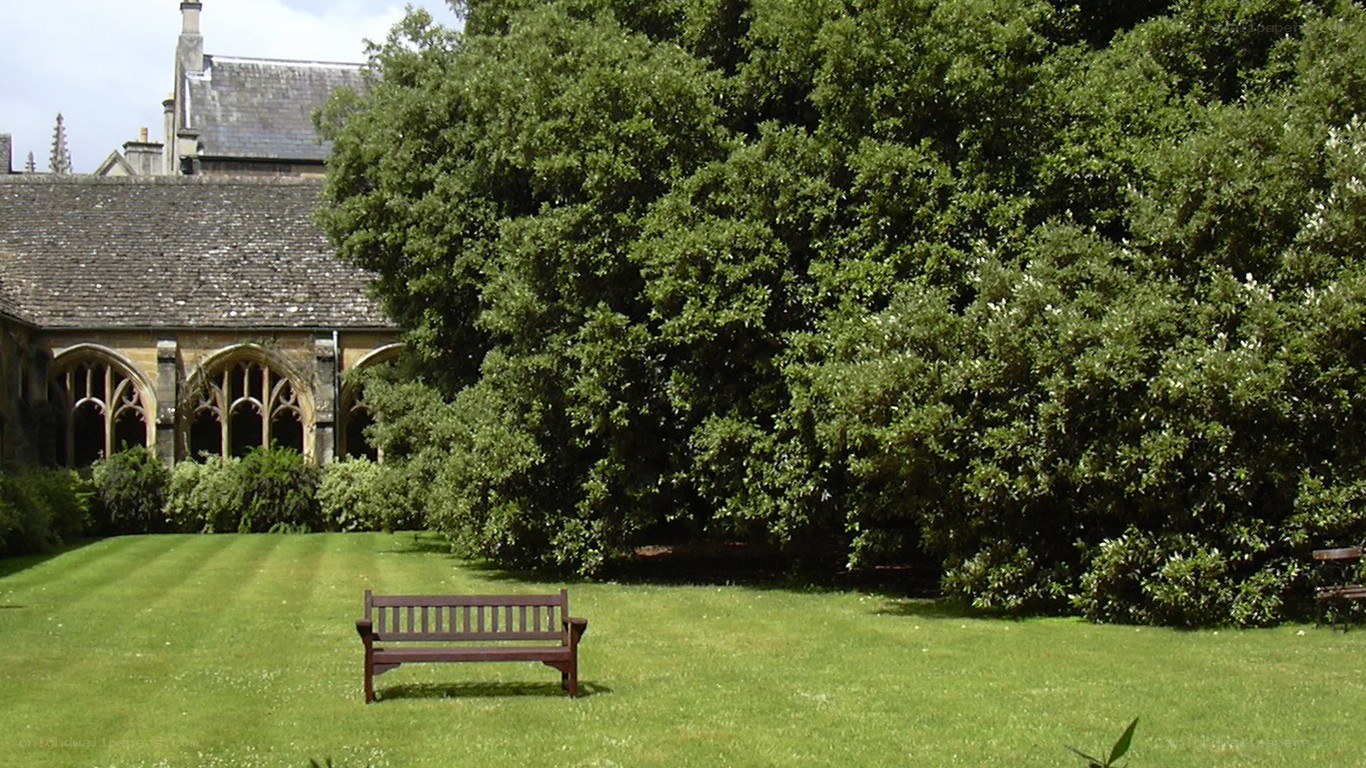 Bench in a garden courtyard