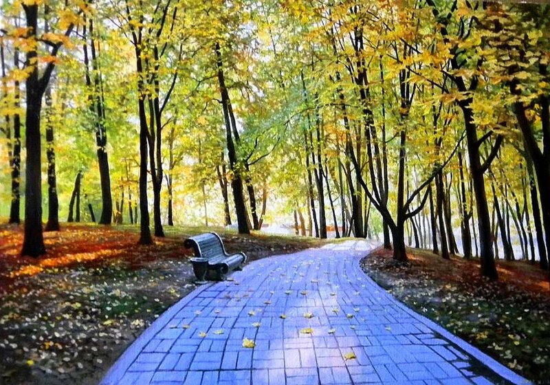 Bench in Autumn Forest