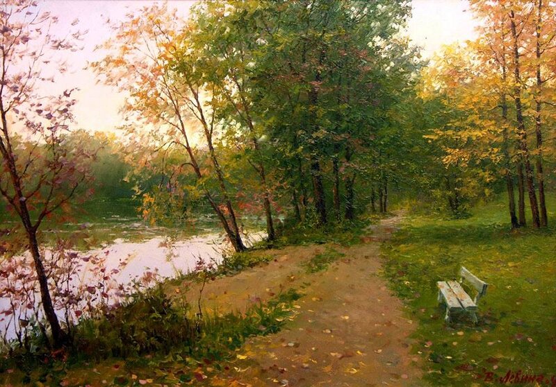 Bench in Autumn Park — Green
