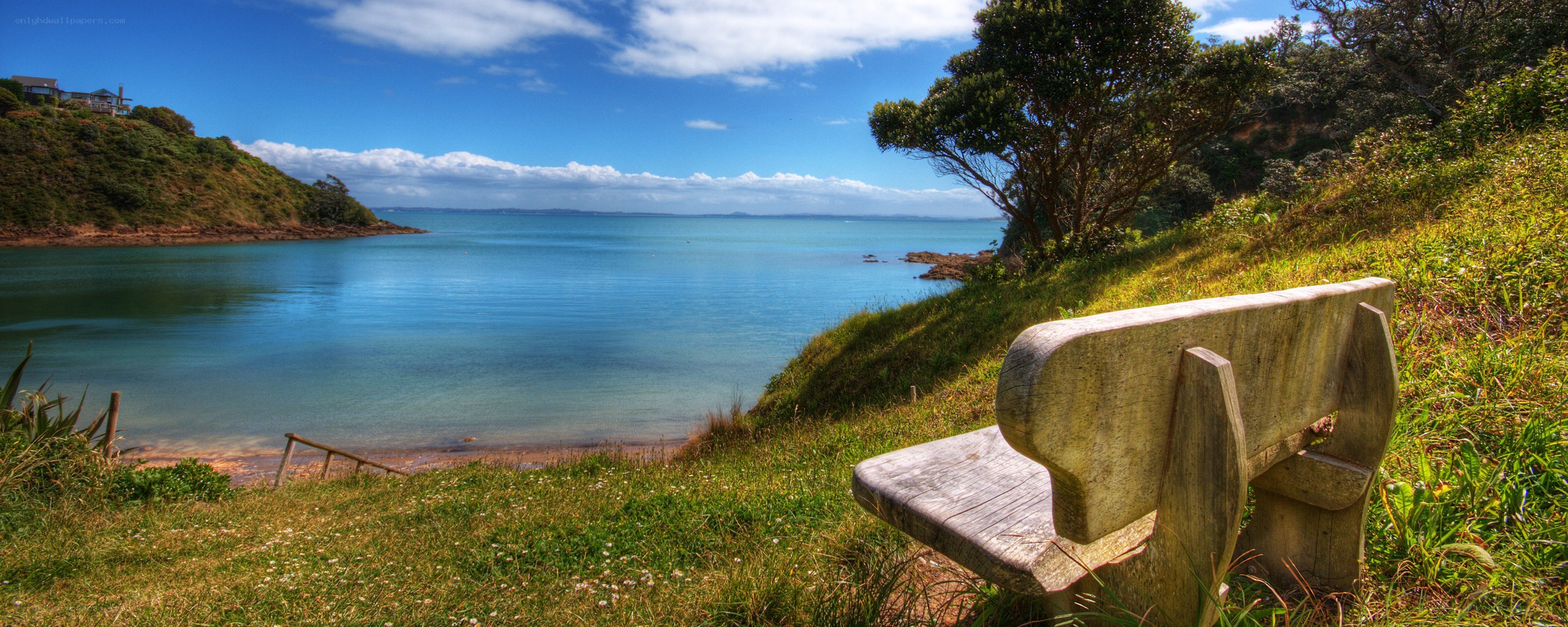 Bench overlooking coastal bay