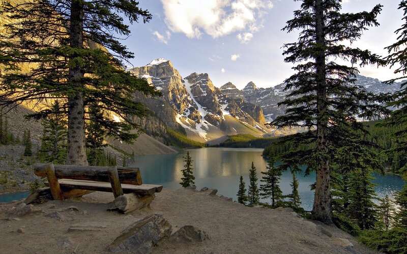 Bench Overlooking Mountain Lake