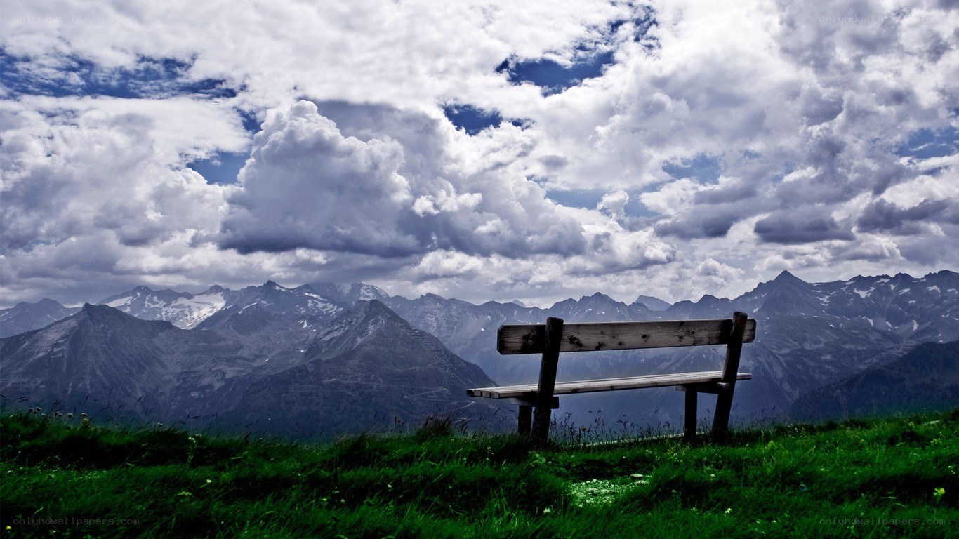Bench overlooking mountain range