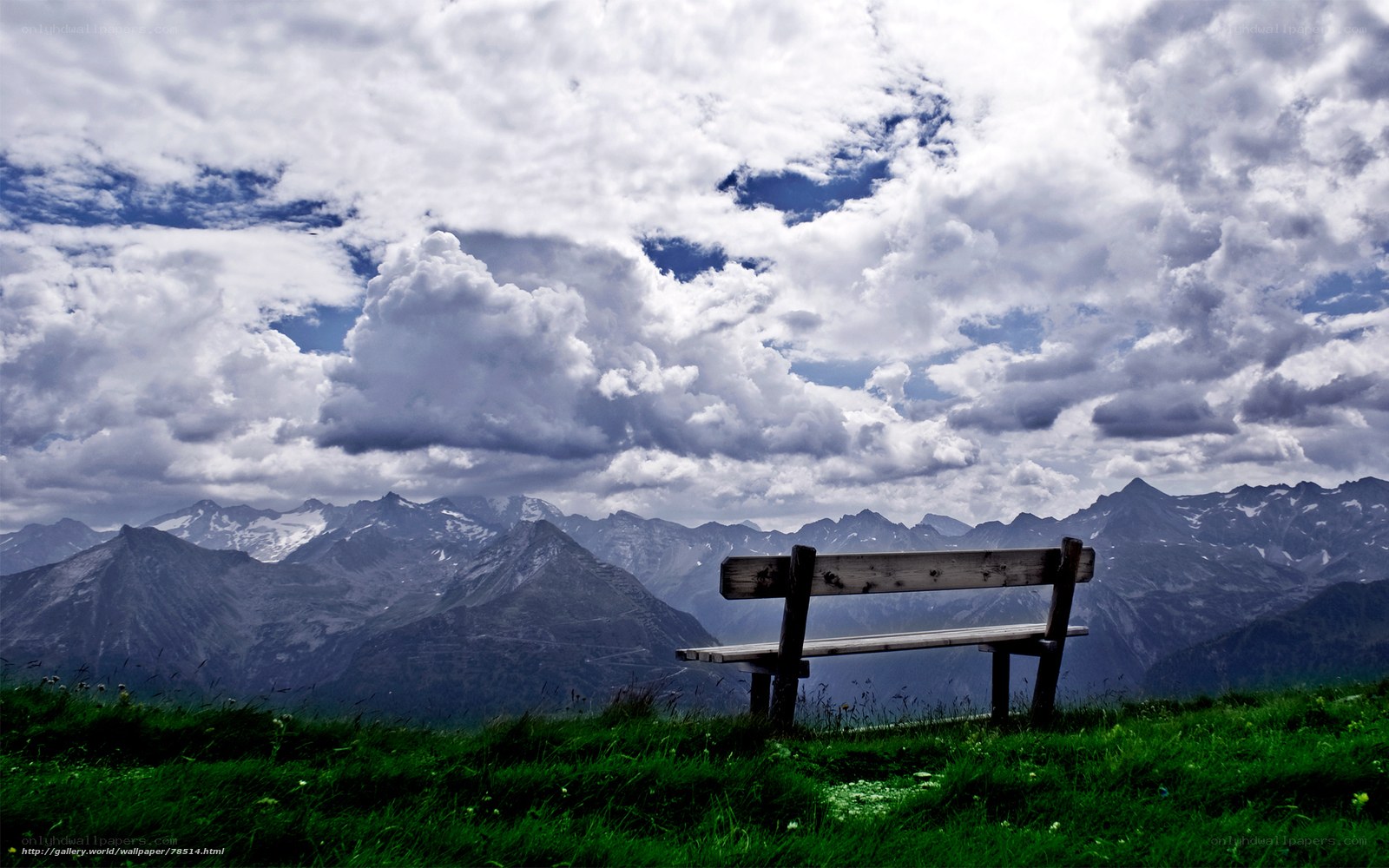 Bench overlooking mountain range