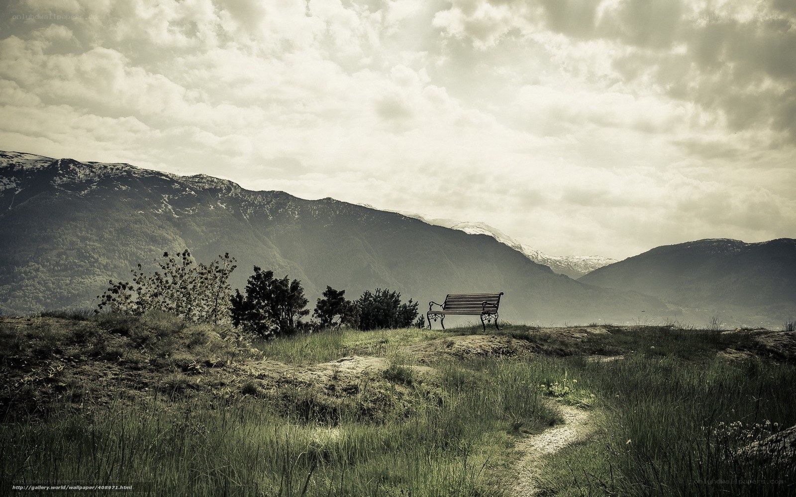 Bench overlooking mountain valley