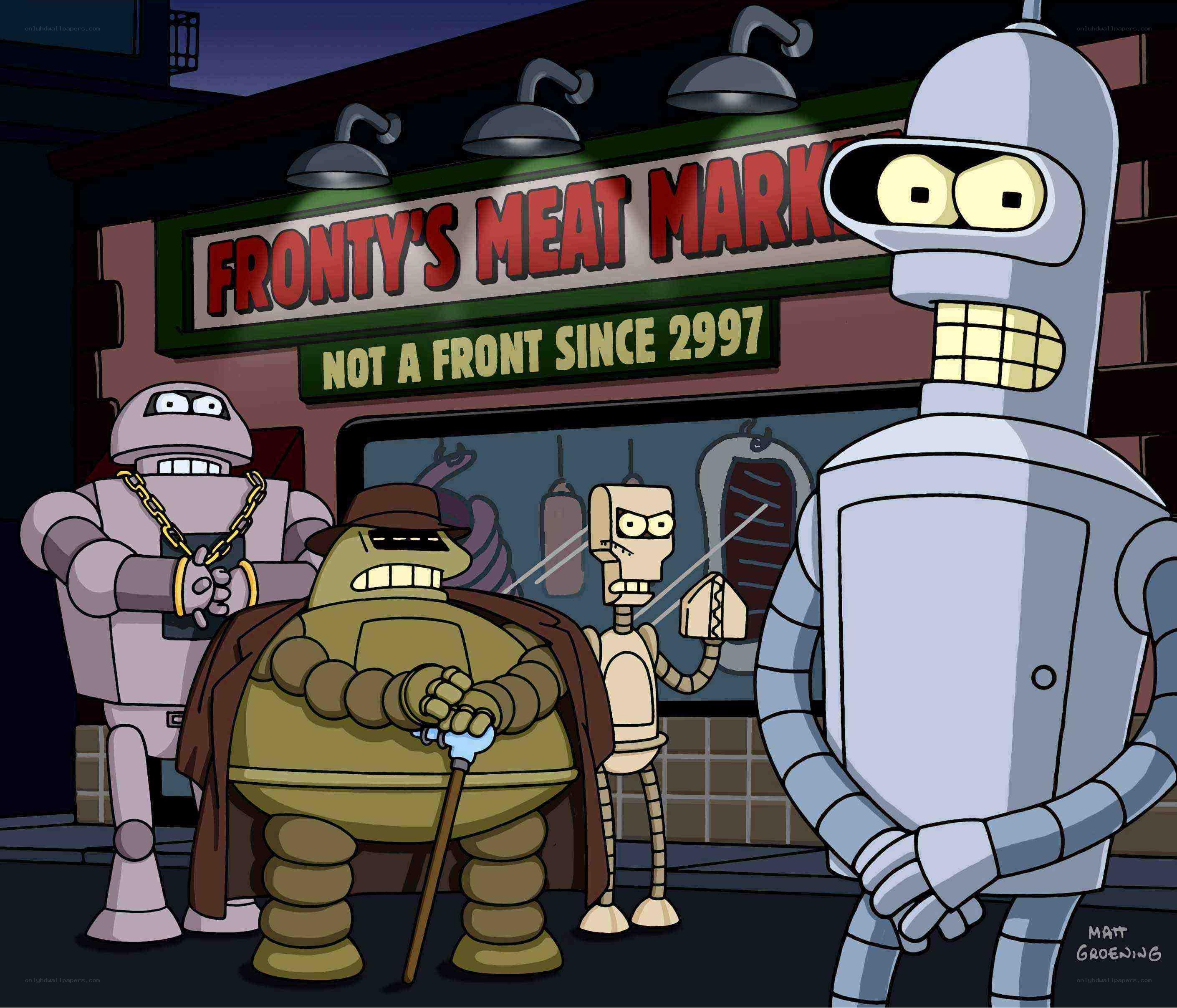Bender and robots at meat market