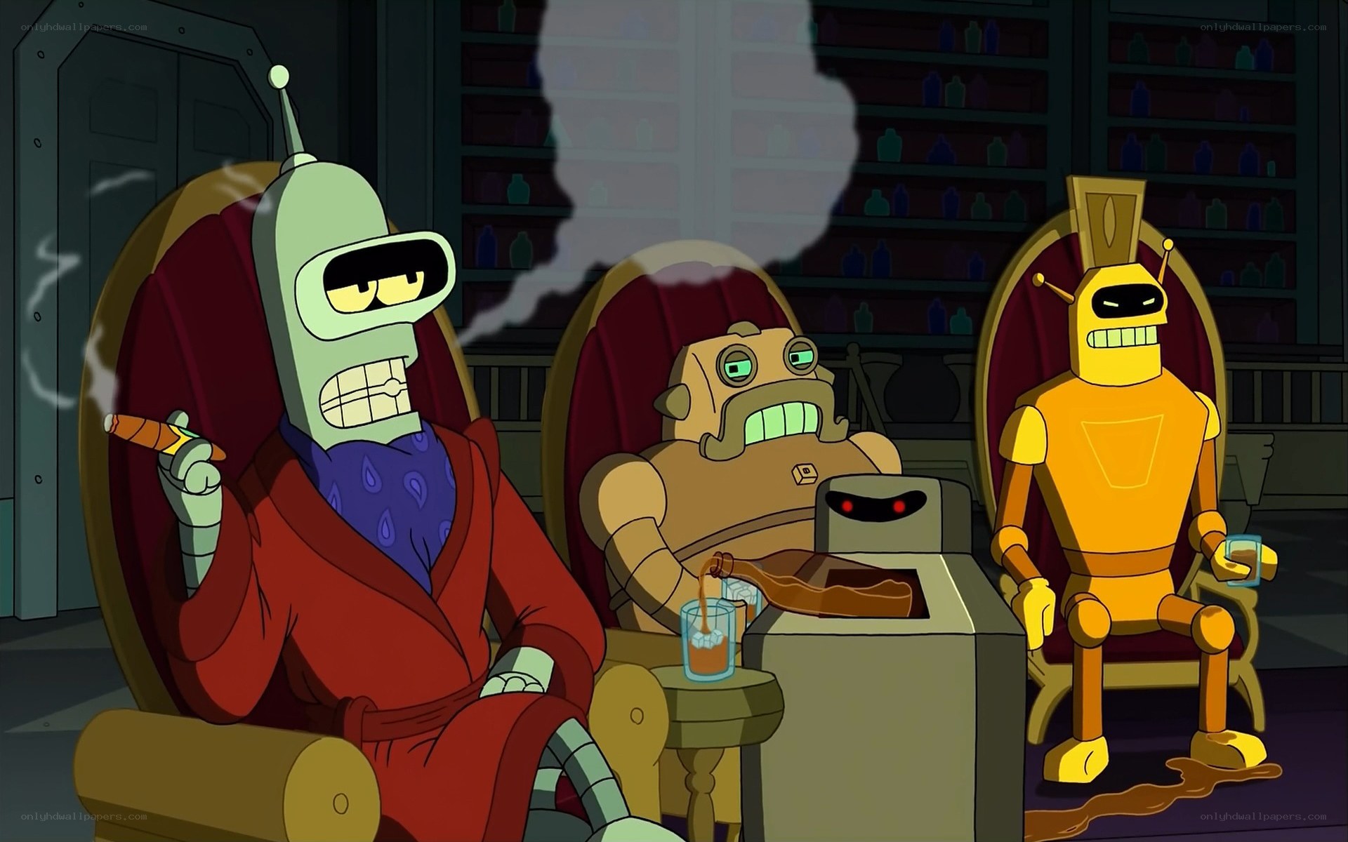 Bender and robots in a lounge