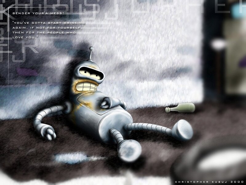 Bender drunk on floor