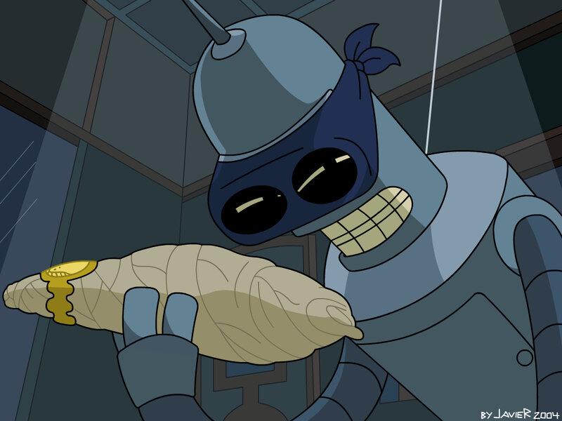 Bender holding a mummy
