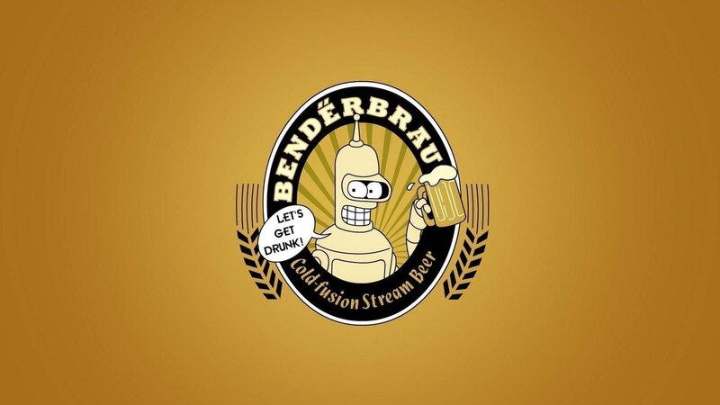 Bender Robot Holding Beer — Brown, Humorous, Comic, Beer Mug, Wheat Stalks