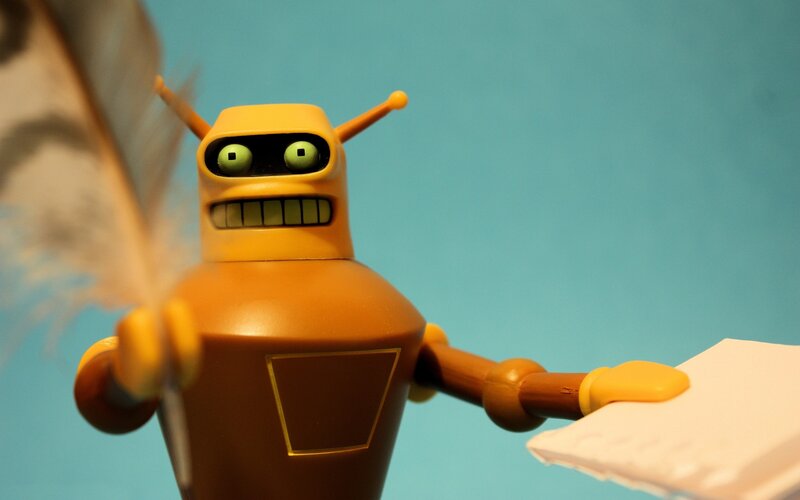 Bender robot holding paper