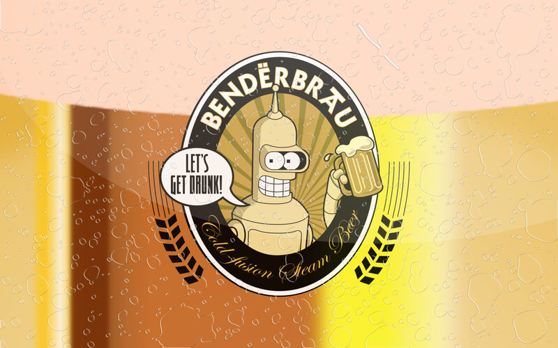 Bender Robot with Beer — Yellow