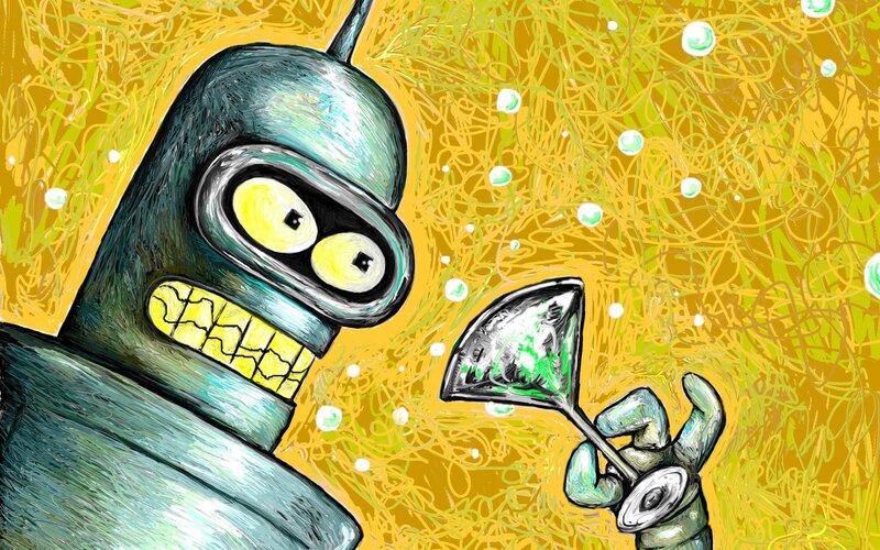 Bender with a drink