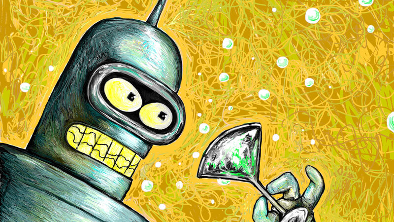 Bender with a drink