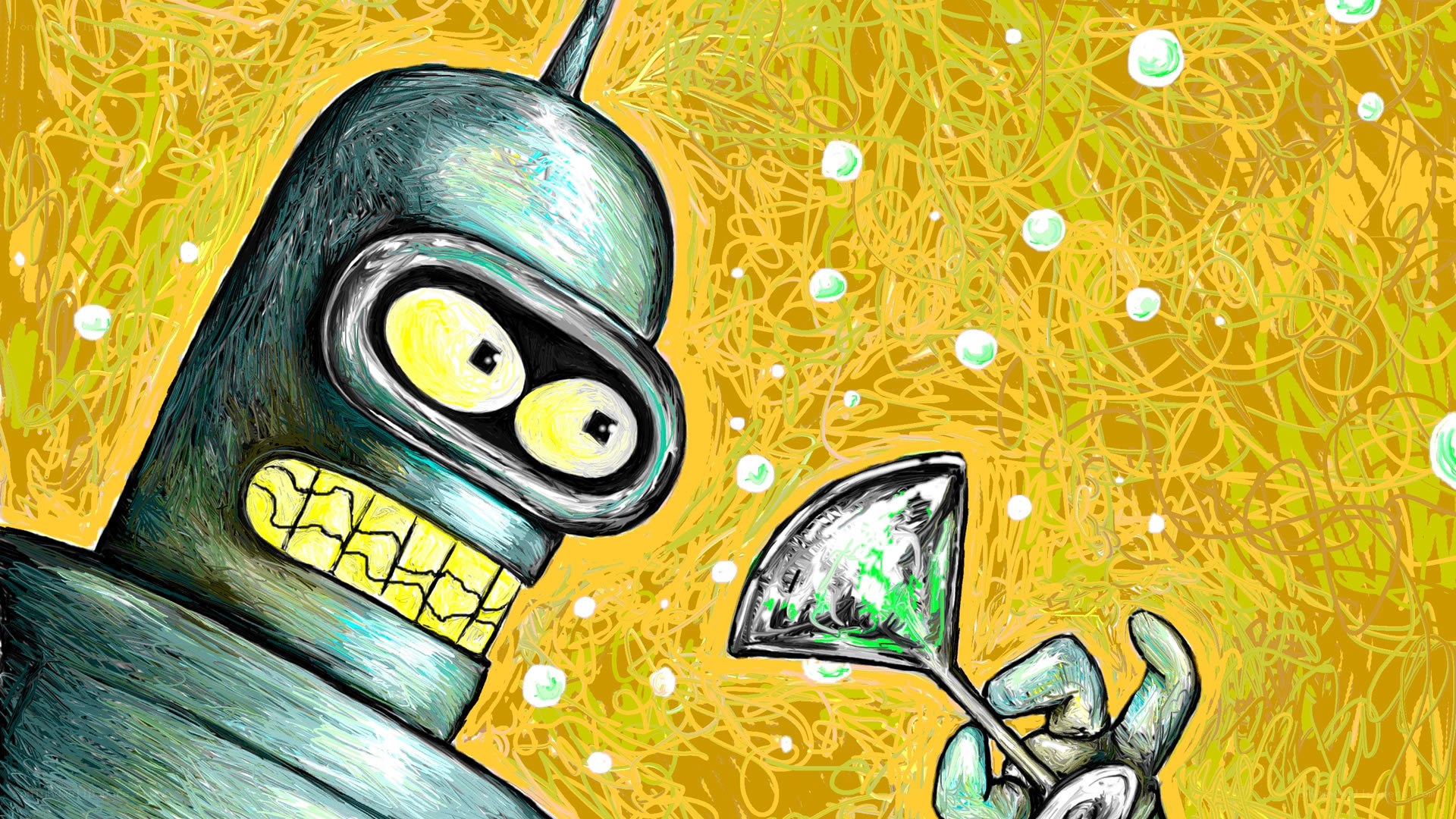 Bender with a drink