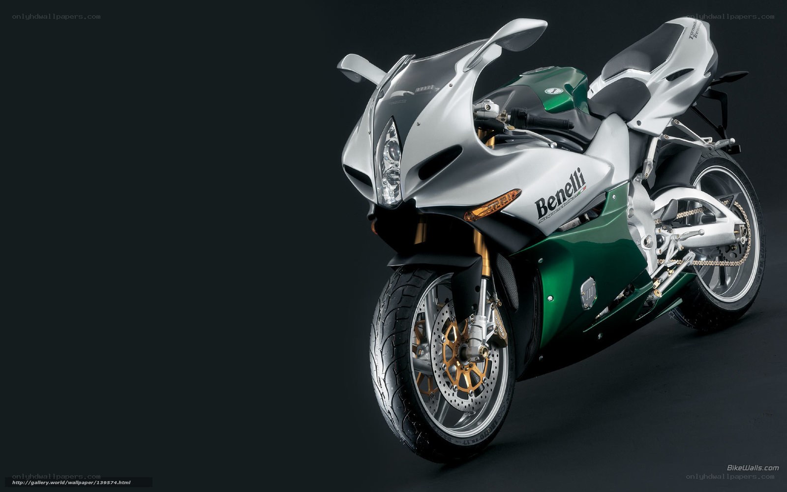 Benelli motorcycle in green and silver