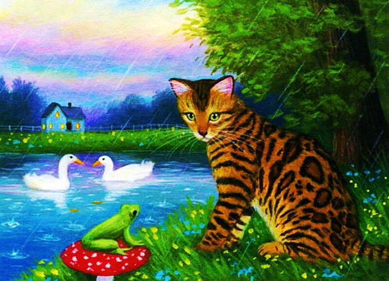 Bengal Cat in Rain
