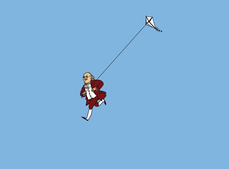 Benjamin Franklin flying a kite