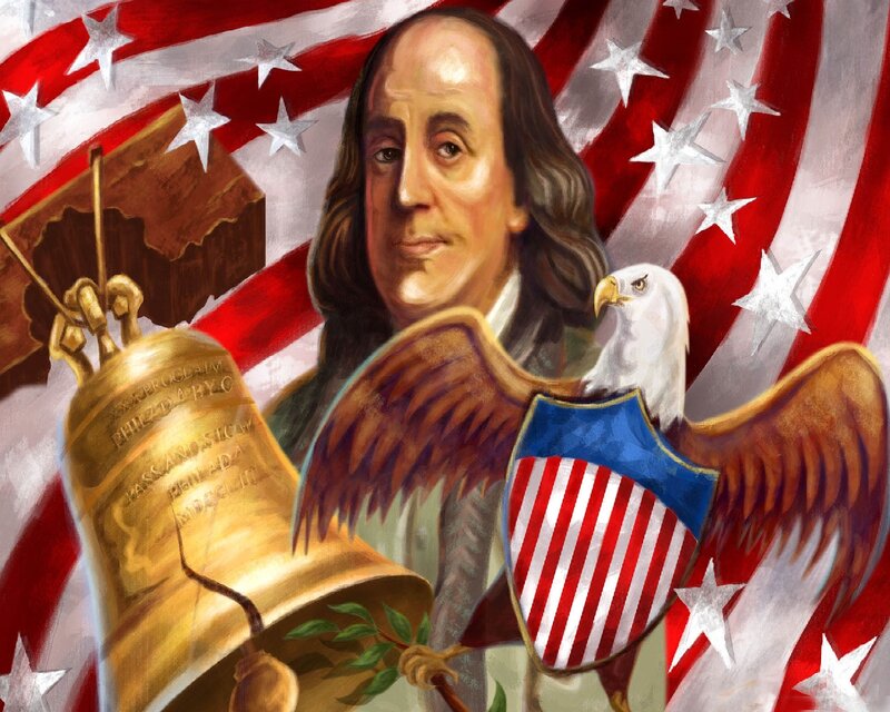 Benjamin Franklin Portrait — Red, Patriotic