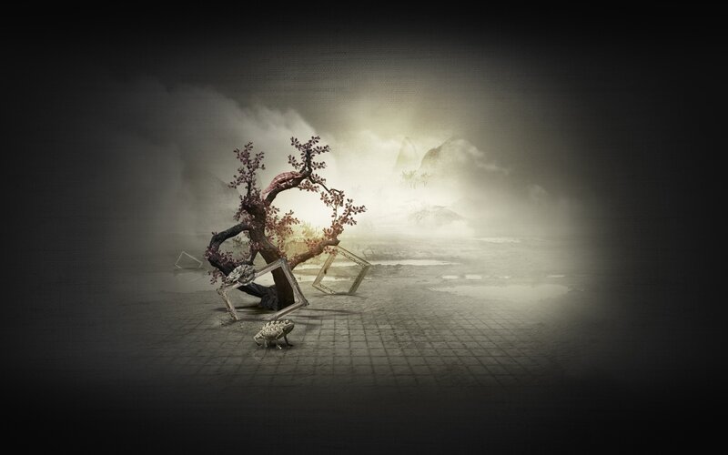 Bent Tree with Frog — Gray