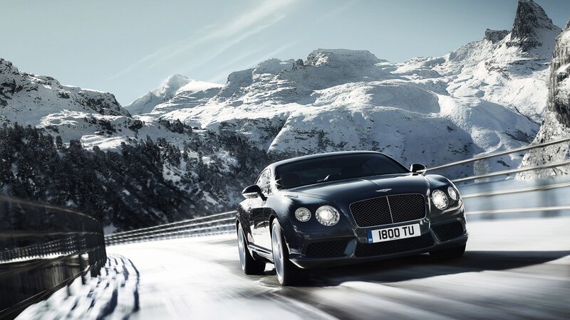 Bentley Car on Snowy Road — Black, Dramatic