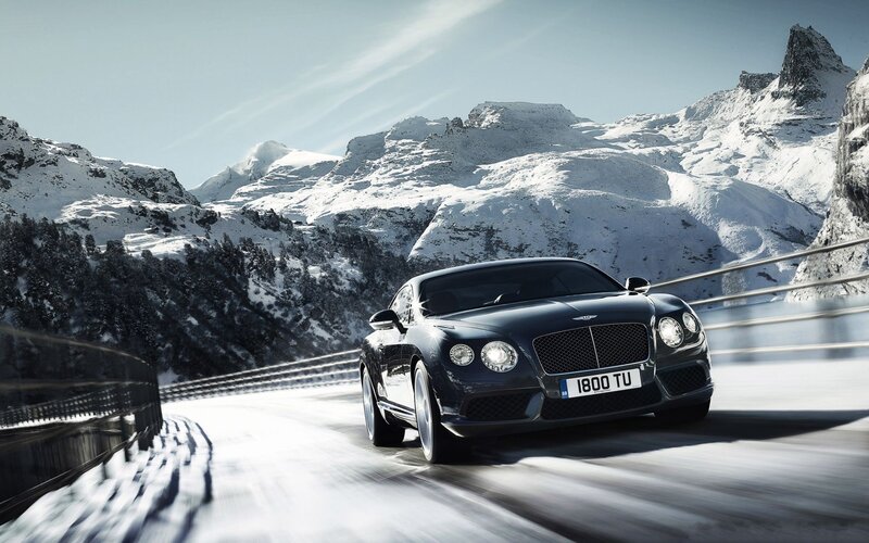 Bentley Car on Snowy Road — Black