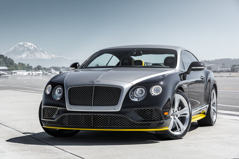 Bentley Continental GT in front of mountain