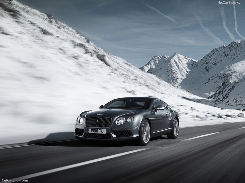 Bentley Continental GT on snowy mountain road