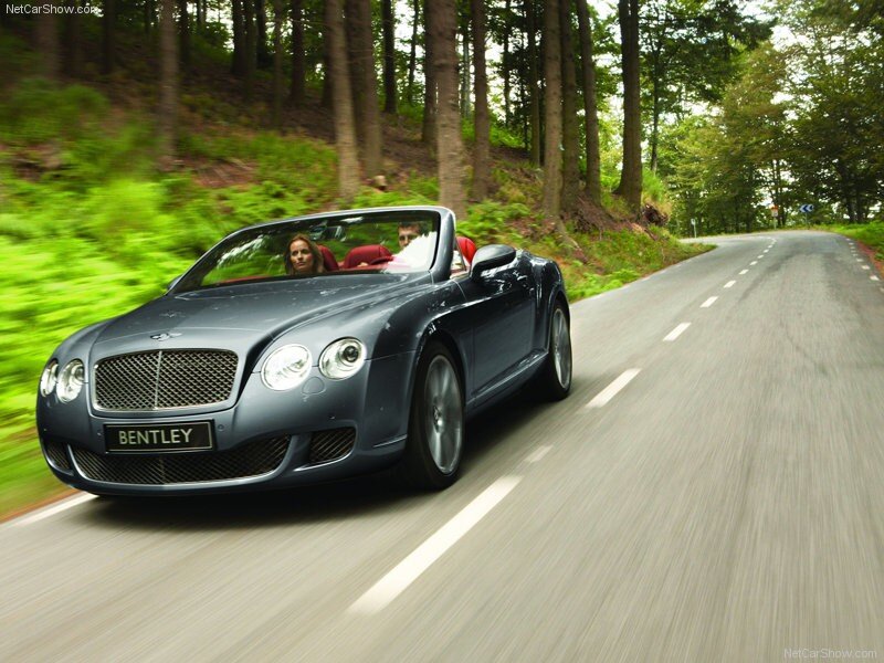 Bentley Continental GTC driving on forest road