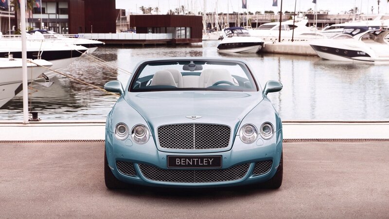 Bentley convertible at marina