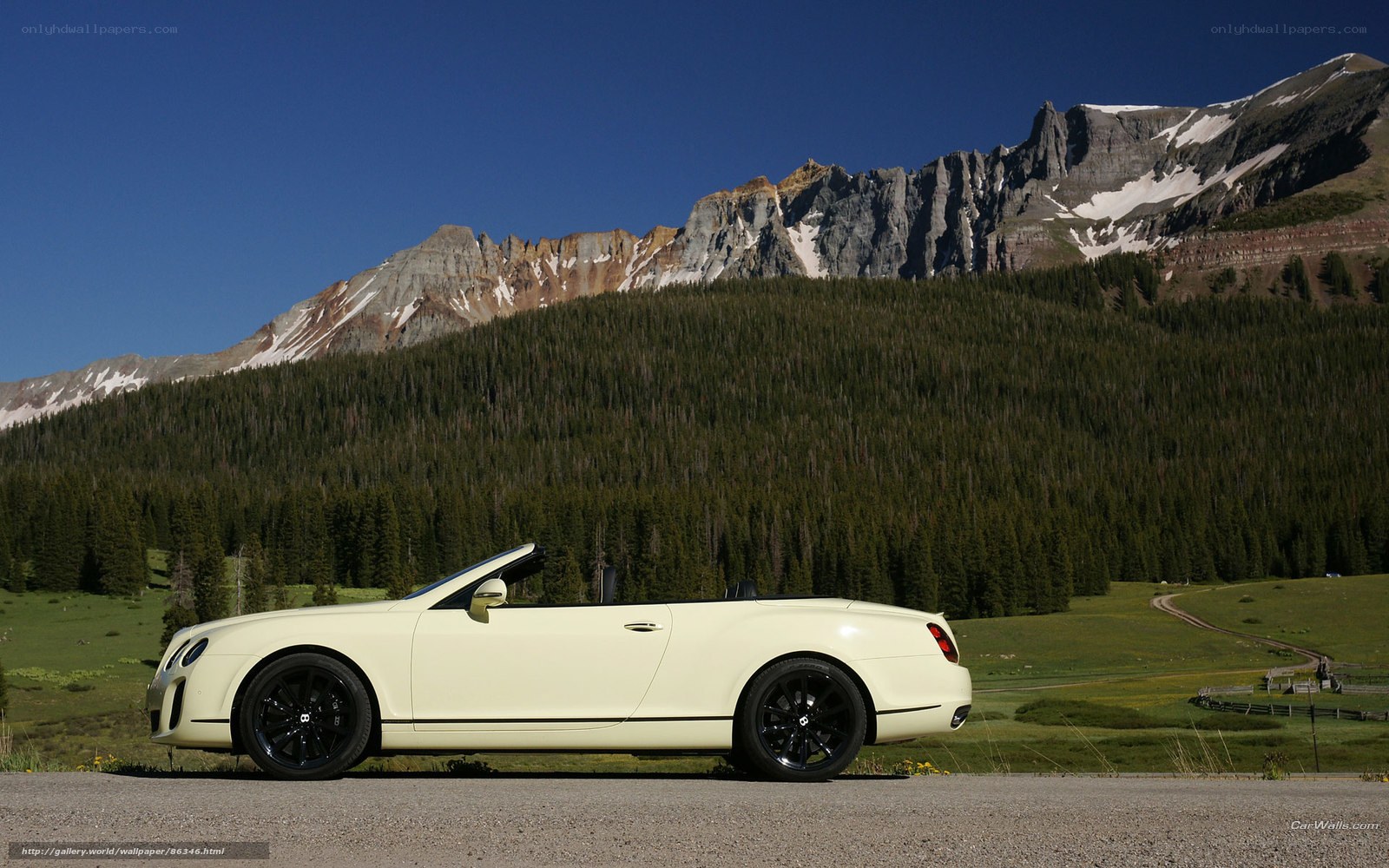Bentley convertible in mountain landscape