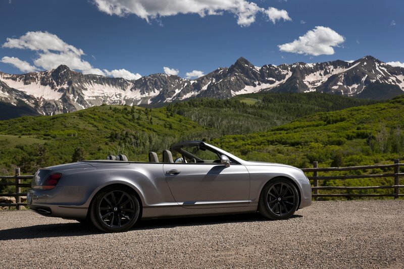 Bentley convertible in mountain scenery
