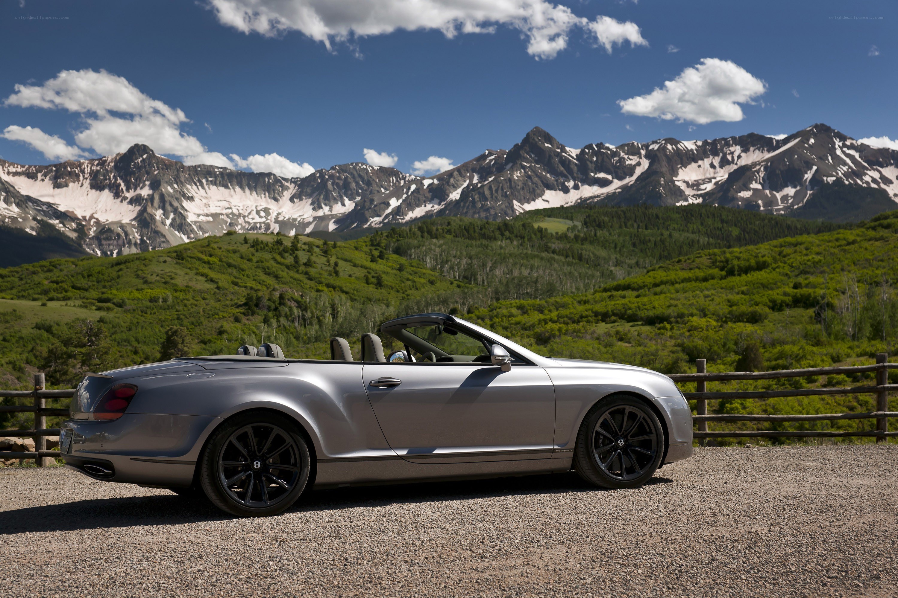 Bentley convertible in mountain scenery