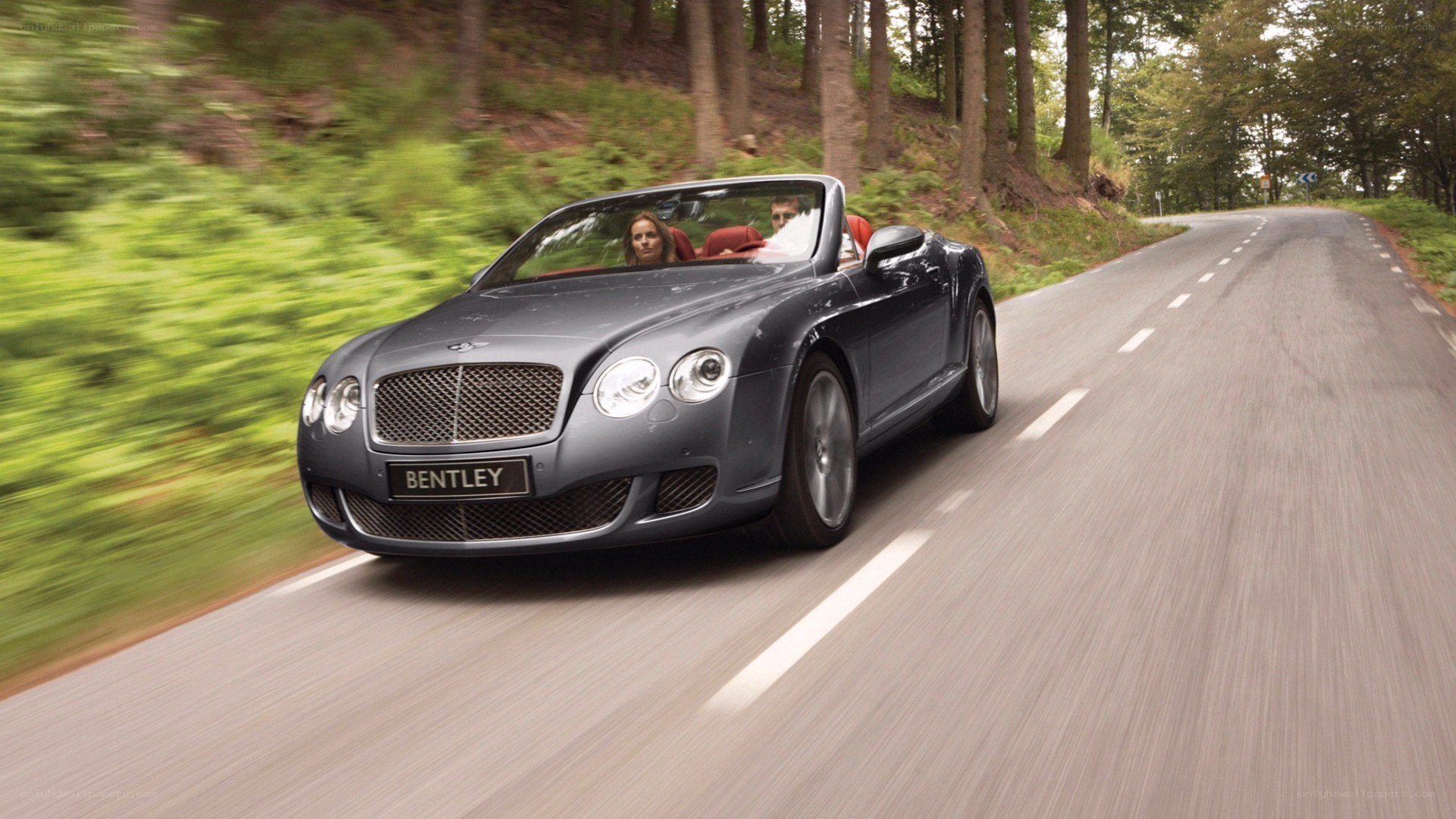 Bentley convertible on forest road